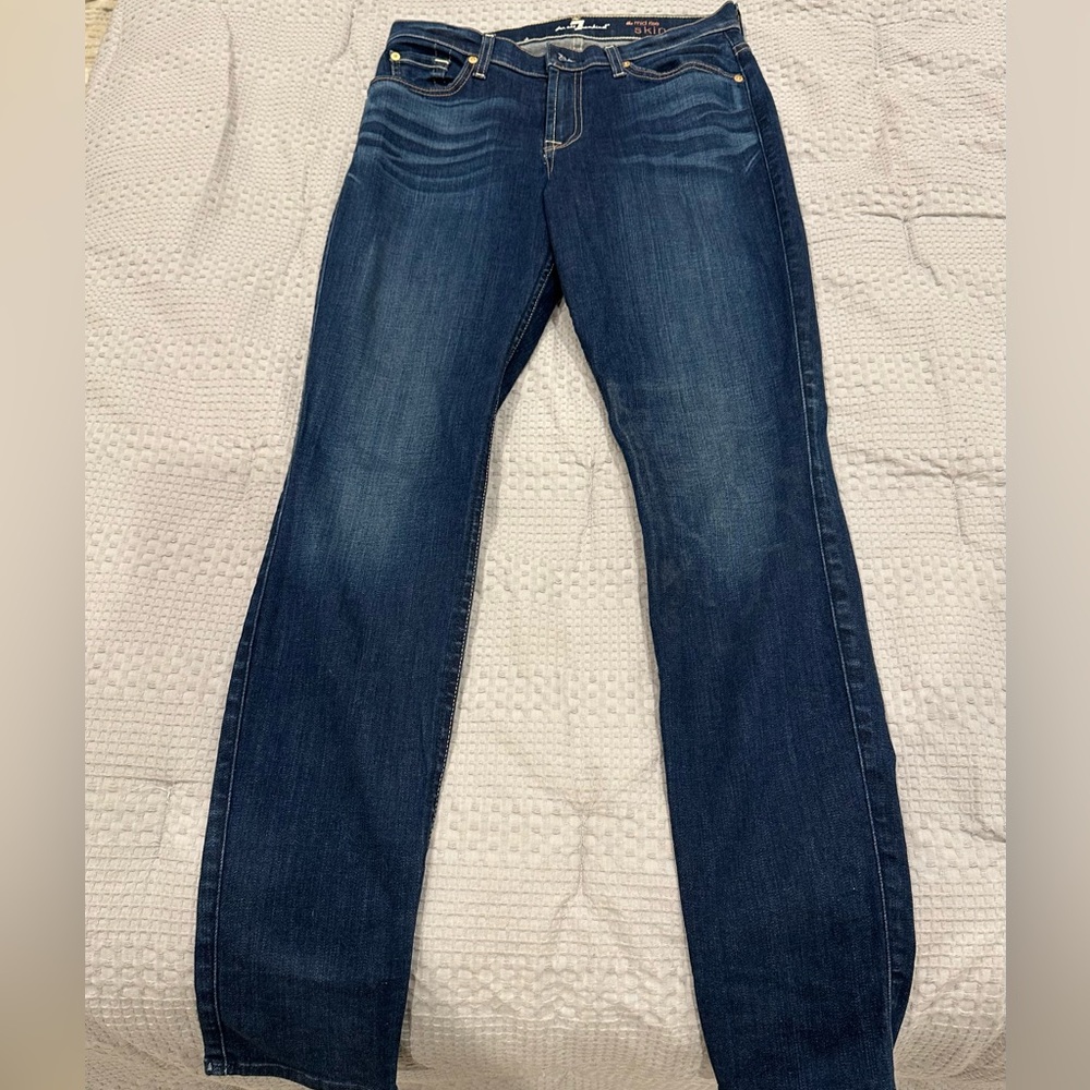 7 For All Mankind Dark Blue Mid Rise Skinny Jeans